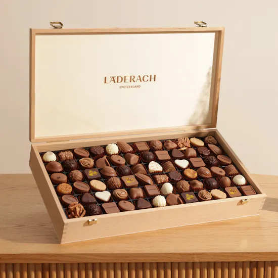 Läderach Extra Large Praline Chocolate Wooden Box | Elegant Flower Vase