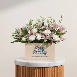 Personalized Happy Birthday Flowers Creamy Vase Personalized Happy Birthday Flowers Creamy Vase