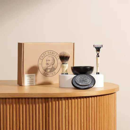 Captain Fawcett Shave Brush, Razor and Soap Box Gift Set
