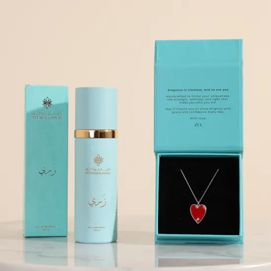 عطر زري اول اوفر سبراي من أطياب بوكنان | قلادة فضة من زيا