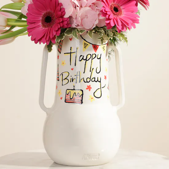 Keramos Studio Pink Joy Birthday Flowers Vase