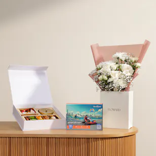 MyGovindas Rakhi Divine Bond Sweets Box | Adventures Voucher and Flowers