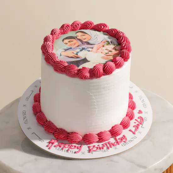 Floward Personalized Fuchsia and White Photo Cake