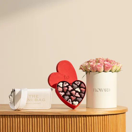 Marc Jacobs Crossbody Mini Bag | Fleur Red Heart Chocolate Box and Flowers