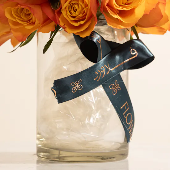 Shiny Orange Roses Vase