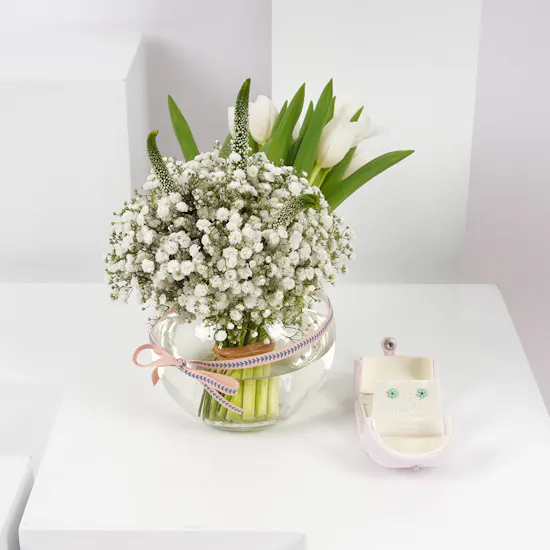 Little Pink Freesia Flower Earrings | White Blooms