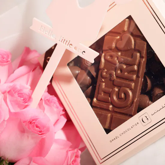 Ghazl Chocolatier It's A Girl Mini Chocolate Box | Hello Baby Girl Flowers Bouquet