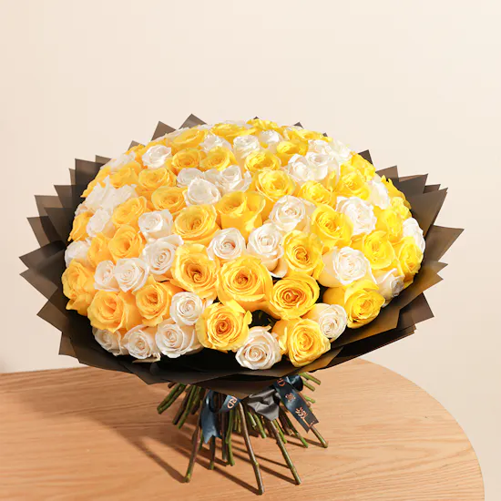 Bright Aura Roses Bouquet | 100 Flowers