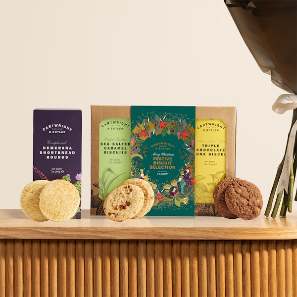 Cartwright & Butler Festive Biscuit Selection Box | Romantic Crimson Roses Bouquet