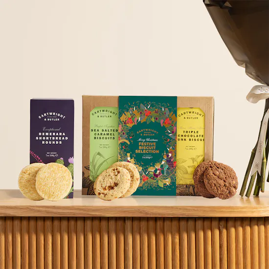 Cartwright & Butler Festive Biscuit Selection Box | Romantic Crimson Roses Bouquet