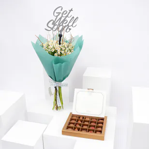 Levo Small Chocolate Box with Get Well Soon Blooms Bouquet