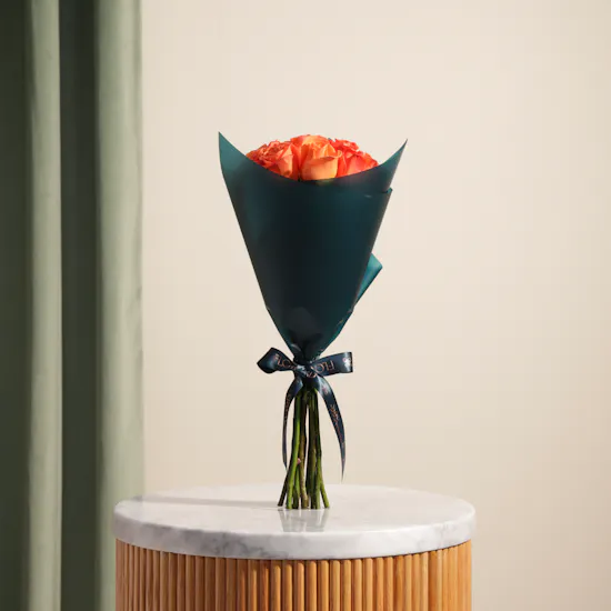 Shiny Orange Roses Bouquet | 12 Roses