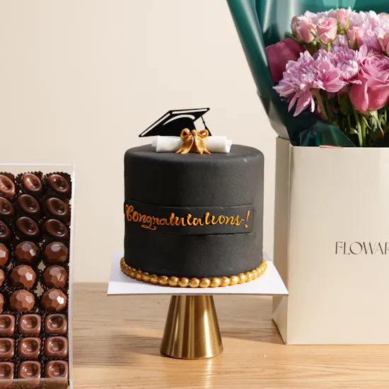 Floward Graduation Cake and Chocolates | Joyous Flowers