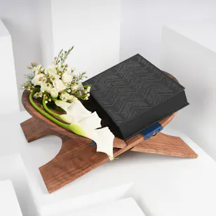 Holy Qur'an Black with Wooden Holder | White Blooms