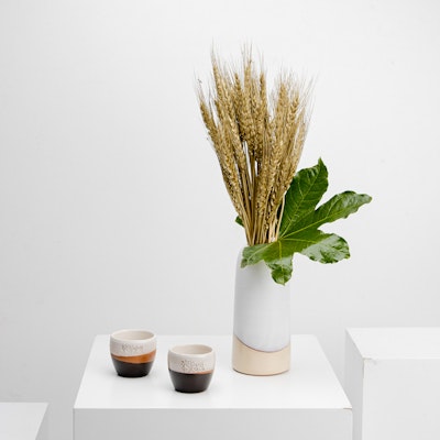 Tip of the Day Coffee Cups and Vase with Dried Flowers
